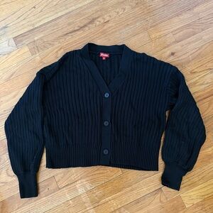 STAUD Black Ribbed Knit Cardigan